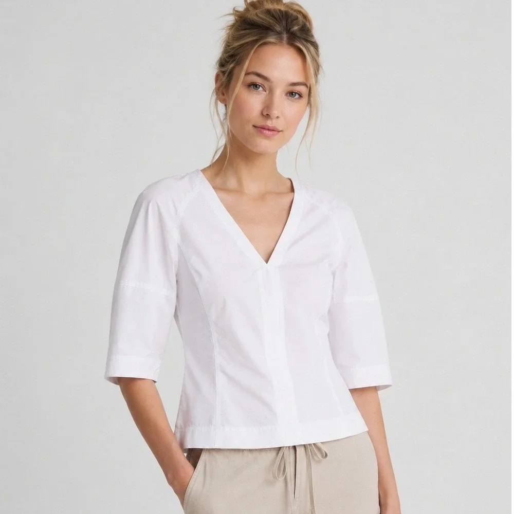 Madewell Top Womens Size 14 White Cotton Poplin Puff Sleeve Sculptural Shirt NWT